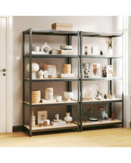 Étagère à 5 niveaux 2 pcs Gris Acier et bois ingénierie | Mobilier & Déco