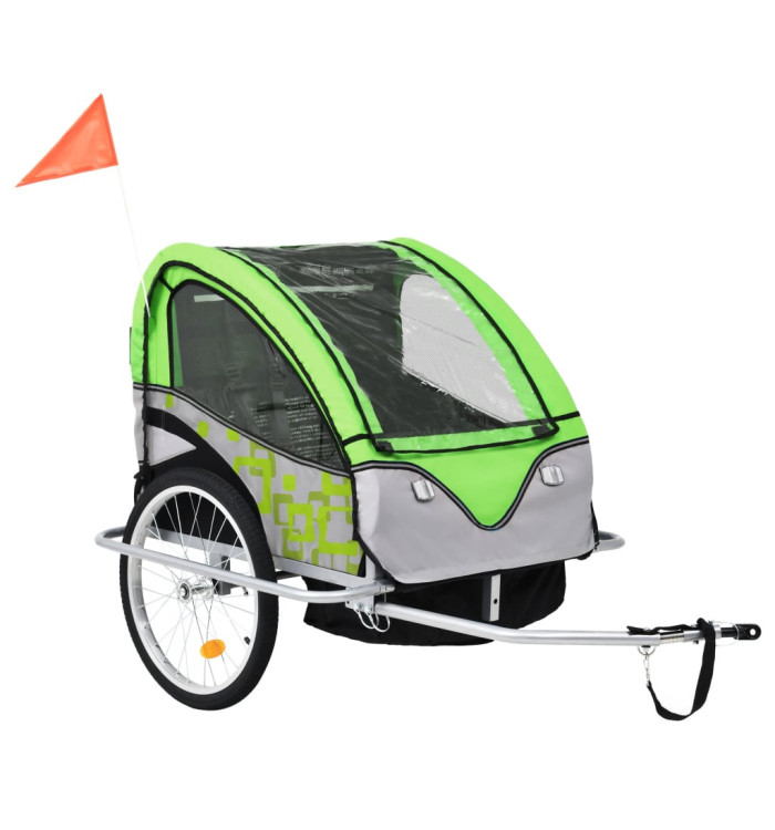 Remorque de vélo et poussette 2-en-1 vert et gris | Mobilier & Déco