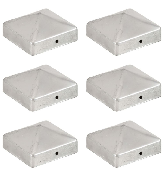 Bouchons de poteau de clôture 6 pcs Métal galvanisé 71x71 mm | Mobilier & Déco