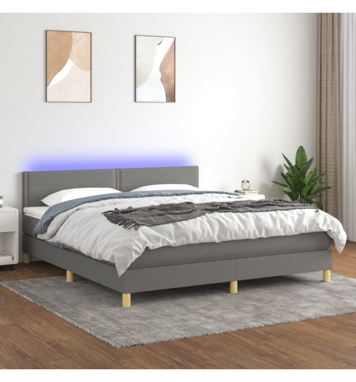 Sommier à lattes de lit et matelas et LED Gris foncé 180x200 cm | Mobilier & Déco