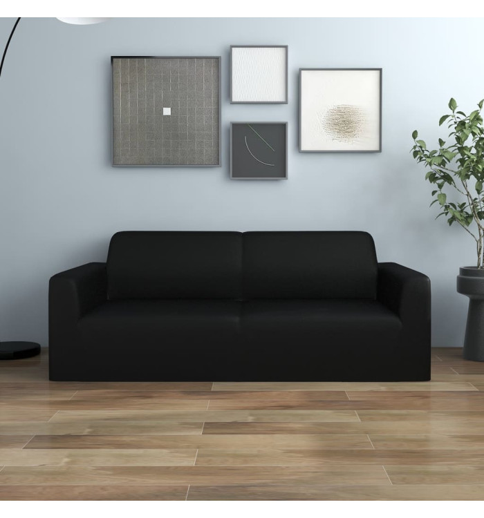 Housse extensible de canapé 2 places Noir Jersey de polyester | Mobilier & Déco