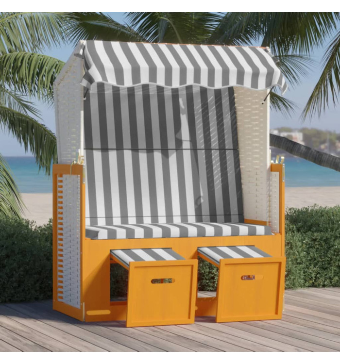 Strandkorb avec auvent résine tressée et bois solide blanc gris | Mobilier & Déco