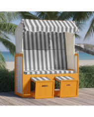 Strandkorb avec auvent résine tressée et bois solide blanc gris | Mobilier & Déco