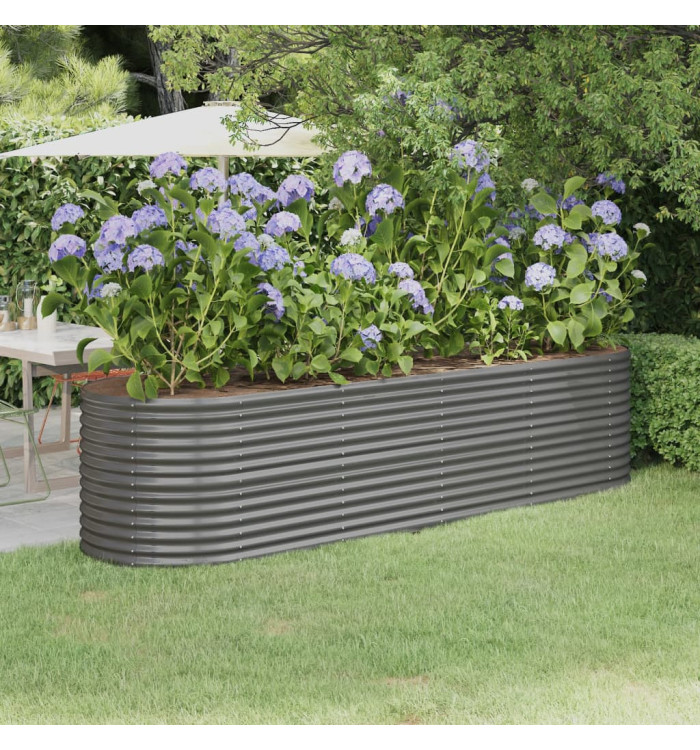 Lit surélevé de jardin Acier enduit de poudre 296x80x68 cm gris | Mobilier & Déco