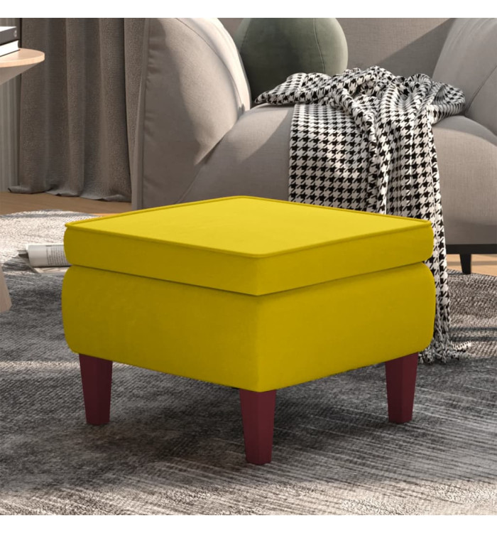 Tabouret avec pieds en bois Jaune Velours | Mobilier & Déco