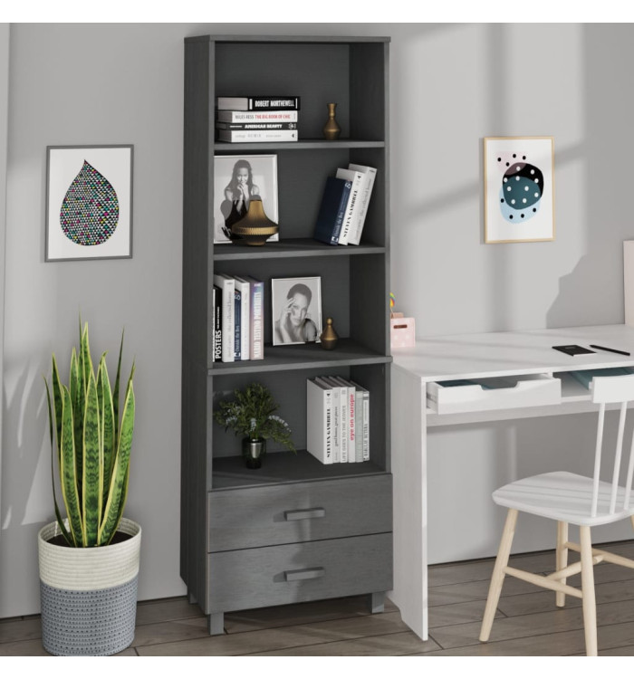 Buffet HAMAR Gris foncé 60x35x180 cm Bois de pin massif | Mobilier & Déco
