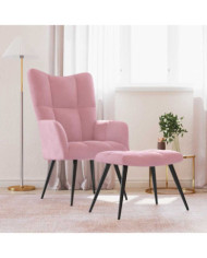 Chaise de relaxation avec tabouret Rose Velours | Mobilier & Déco