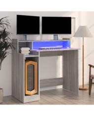 Bureau et lumières LED Sonoma gris 97x45x90cm Bois d'ingénierie | Mobilier & Déco