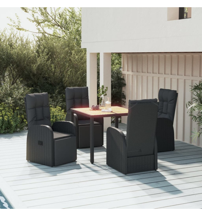 Ensemble à manger de jardin 5pcs Noir Poly rotin et acacia | Mobilier & Déco