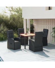 Ensemble à manger de jardin 5pcs Noir Poly rotin et acacia | Mobilier & Déco