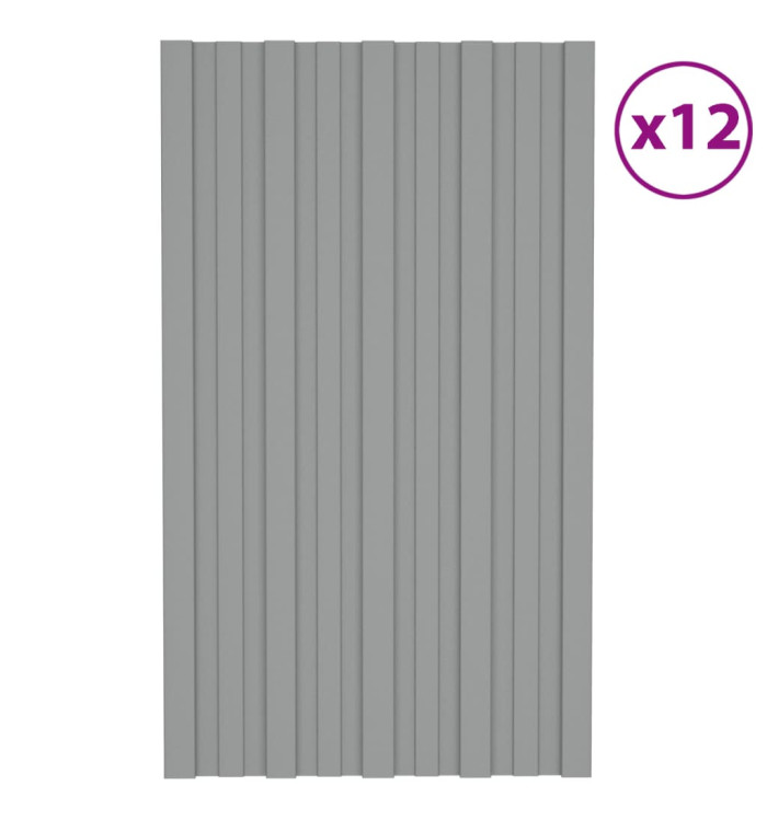 Panneaux de toiture 12 pcs Acier galvanisé Gris 80x45 cm | Mobilier & Déco