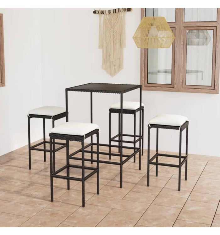 Ensemble de bar de jardin 5 pcs et coussins Résine tressée Noir | Mobilier & Déco