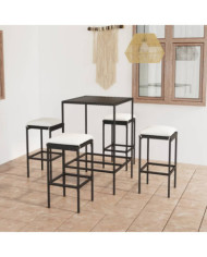 Ensemble de bar de jardin 5 pcs et coussins Résine tressée Noir | Mobilier & Déco