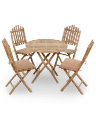 Mobilier à dîner d'extérieur pliable 5 pcs avec coussins bambou | Mobilier & Déco