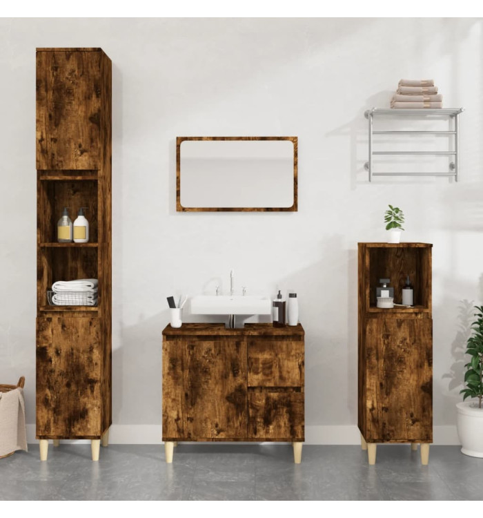 Ensemble d'armoires de salle de bain 3 pcs chêne fumé | Mobilier & Déco