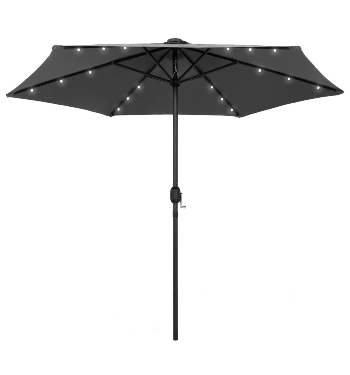 Parasol de jardin et lumières LED mât en aluminium anthracite | Mobilier & Déco