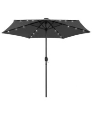 Parasol de jardin et lumières LED mât en aluminium anthracite | Mobilier & Déco