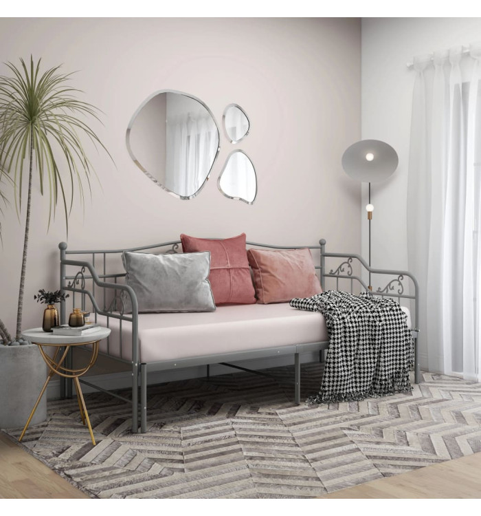 Cadre de canapé-lit extensible sans matelas gris métal 90x200cm | Mobilier & Déco