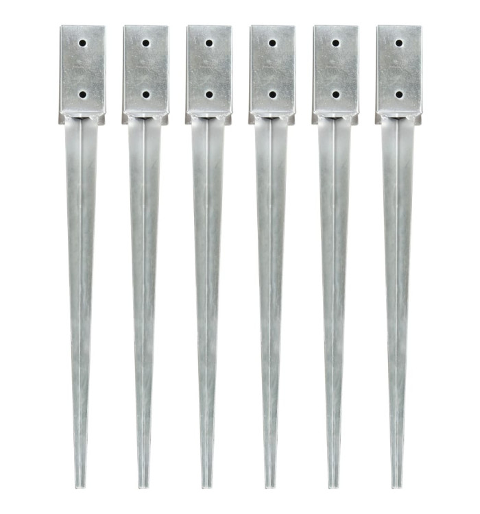 Piquets au sol 6 pcs Argenté 7x7x75 cm Acier galvanisé | Mobilier & Déco