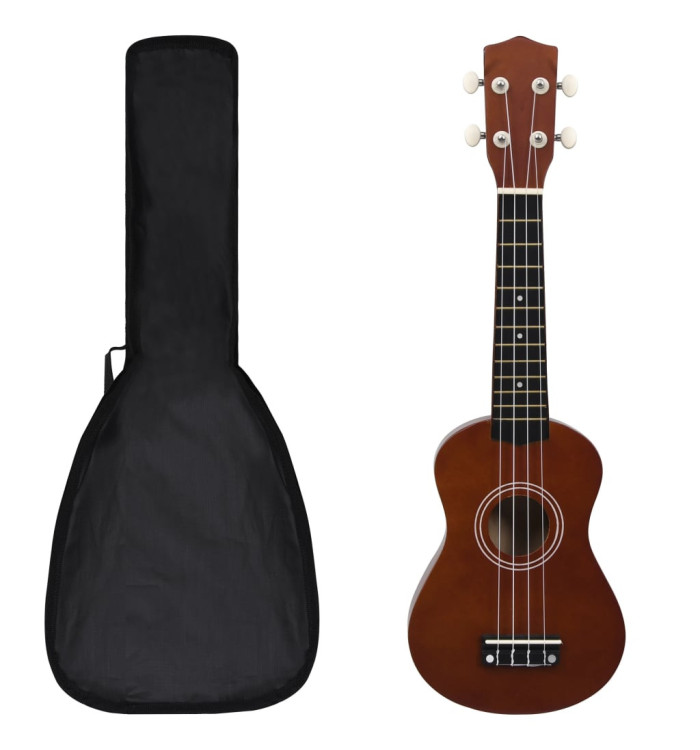 Jeu de ukulélé soprano avec sac pour enfants bois foncé 21" | Mobilier & Déco