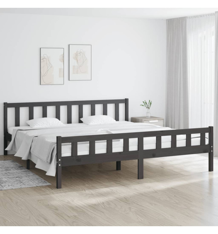 Cadre de lit sans matelas gris bois massif | Mobilier & Déco