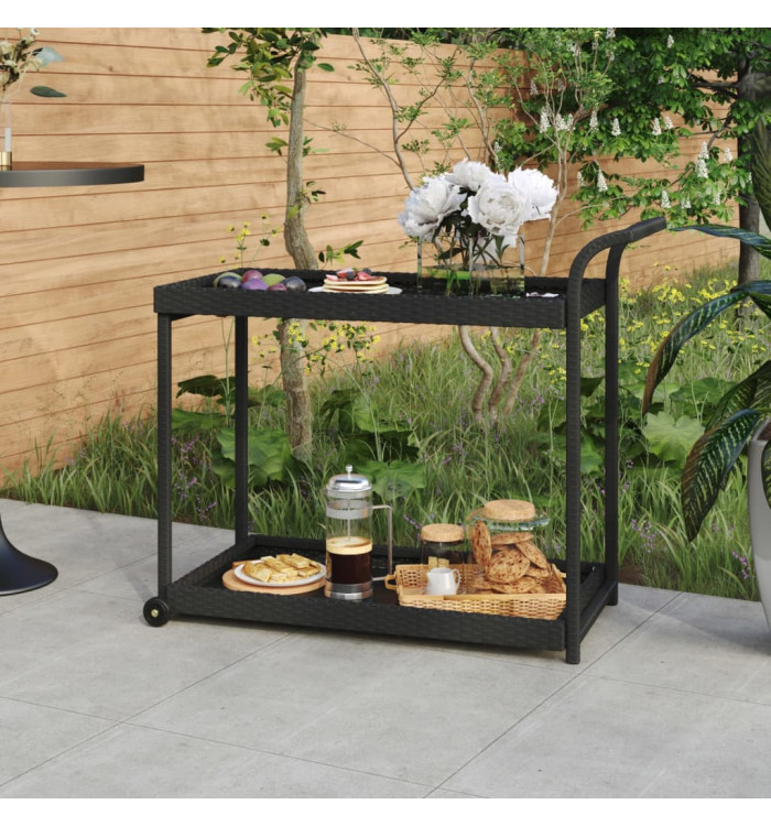 Chariot de bar Noir 100x45x83 cm Résine tressée | Mobilier & Déco