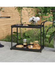 Chariot de bar Noir 100x45x83 cm Résine tressée | Mobilier & Déco
