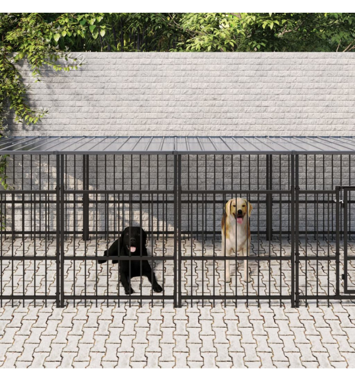 Chenil d'extérieur avec toit pour chiens Acier 9,38 m² | Mobilier & Déco