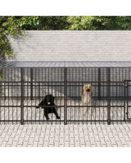 Chenil d'extérieur avec toit pour chiens Acier 9,38 m² | Mobilier & Déco
