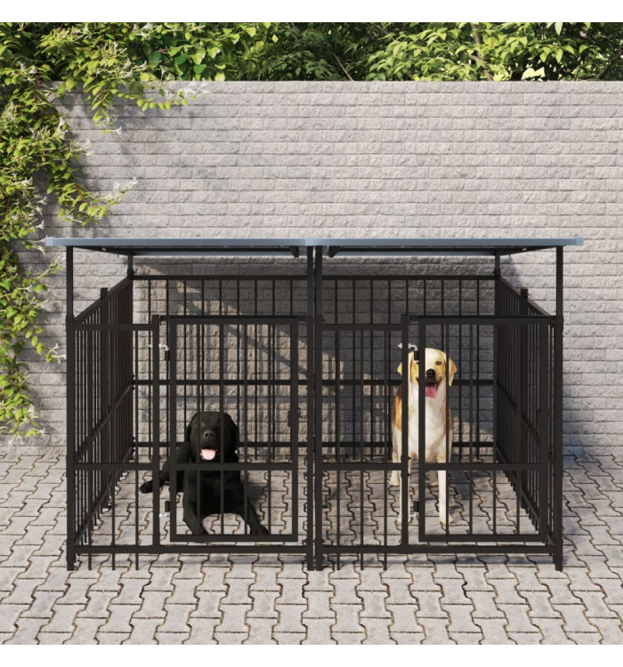 Chenil d'extérieur avec toit pour chiens Acier 3,75 m² | Mobilier & Déco