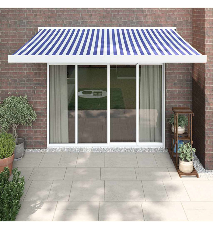Auvent rétractable bleu et blanc 3x2,5 m tissu et aluminium | Mobilier & Déco