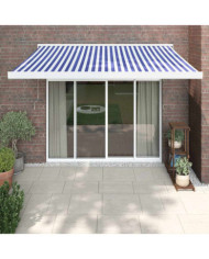 Auvent rétractable bleu et blanc 3x2,5 m tissu et aluminium | Mobilier & Déco