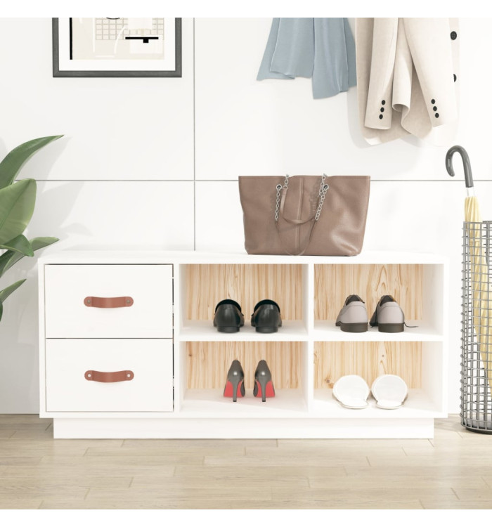 Banc à chaussures Blanc 100x34x45 cm Bois de pin massif | Mobilier & Déco