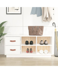 Banc à chaussures Blanc 100x34x45 cm Bois de pin massif | Mobilier & Déco