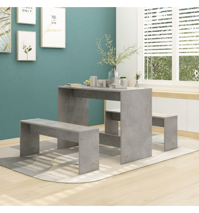Ensemble à manger 3 pcs Gris béton Bois d'ingénierie | Mobilier & Déco