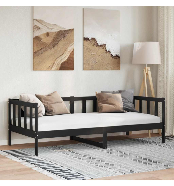 Lit de jour sans matelas noir bois de pin massif 90x200 cm | Mobilier & Déco