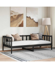 Lit de jour sans matelas noir bois de pin massif 90x200 cm | Mobilier & Déco