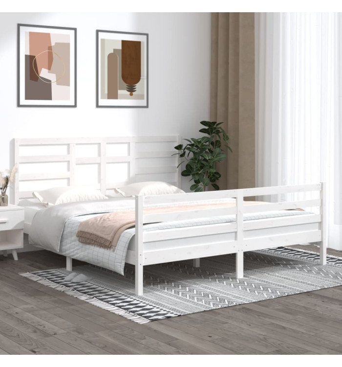 Cadre de lit sans matelas blanc bois massif 180x200 cm | Mobilier & Déco
