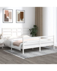 Cadre de lit sans matelas blanc bois massif 180x200 cm | Mobilier & Déco