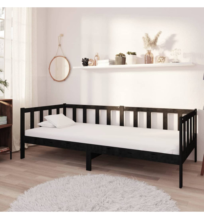 Lit de repos avec matelas 90x200 cm Noir Bois de pin massif | Mobilier & Déco