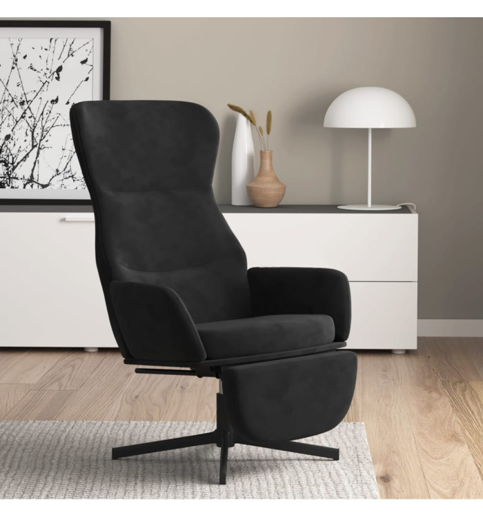 Chaise de relaxation avec repose-pied Noir Velours | Mobilier & Déco
