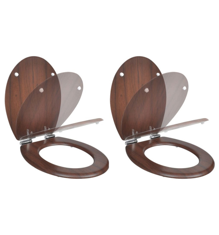 Sièges de toilette avec couvercles 2 pcs MDF Marron | Mobilier & Déco