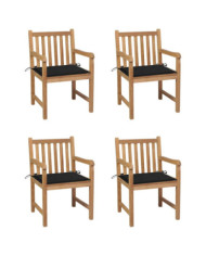 Chaises de jardin lot de 4 et coussins noir Bois de teck solide | Mobilier & Déco