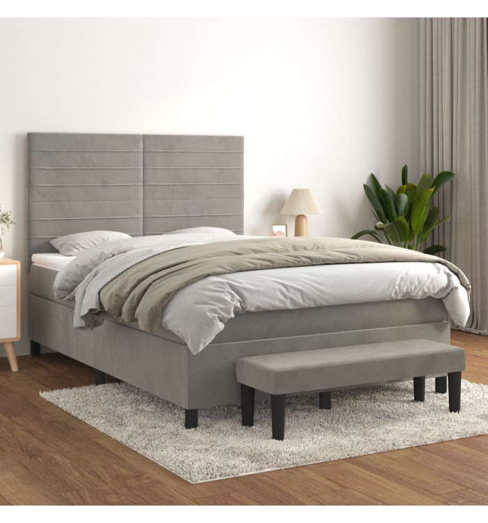 Sommier à lattes de lit et matelas Gris clair 140x190cm Velours | Mobilier & Déco