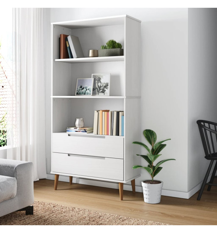 Bibliothèque MOLDE Blanc 85x35x170,5 cm Bois massif de pin | Mobilier & Déco