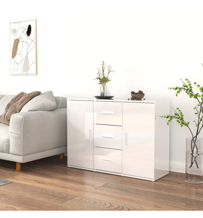 Buffet Blanc brillant 91x29,5x65 cm Bois d'ingénierie | Mobilier & Déco