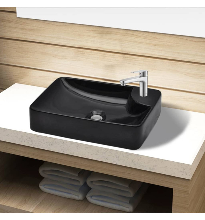Vasque à trou pour robinet céramique Noir pour salle de bain | Mobilier & Déco