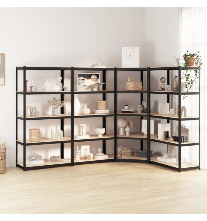 Étagères à 5 niveaux 4pcs Anthracite Acier et bois d'ingénierie | Mobilier & Déco
