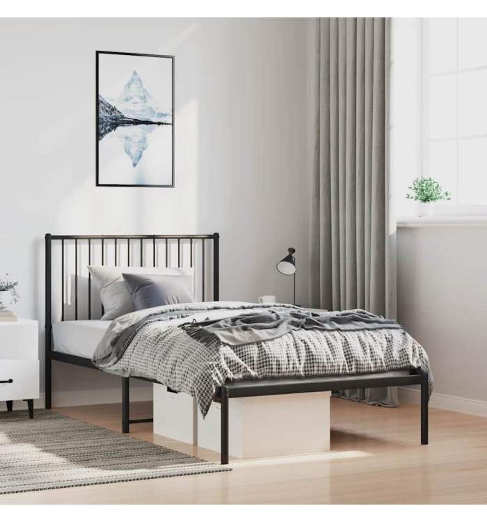 Cadre de lit métal sans matelas avec tête de lit noir 100x200cm | Mobilier & Déco