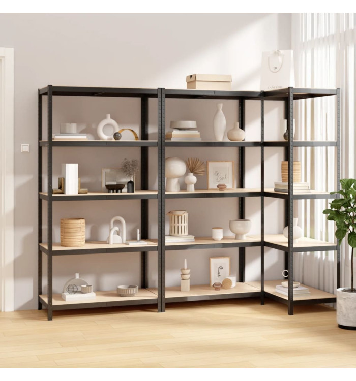 Étagères à 5 niveaux 3pcs Anthracite Acier et bois d'ingénierie | Mobilier & Déco